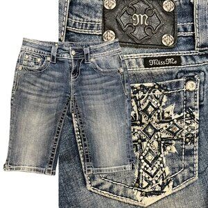 Miss Me Jeans Mid-Rise Bermuda Shorts Bedazzled Size: 24